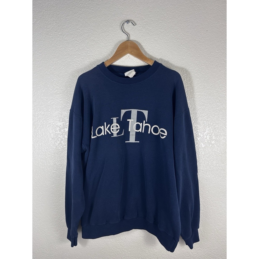 Vintage SANTEE Lake Tahoe Graphic Crewneck Sweatshirt Navy Blue